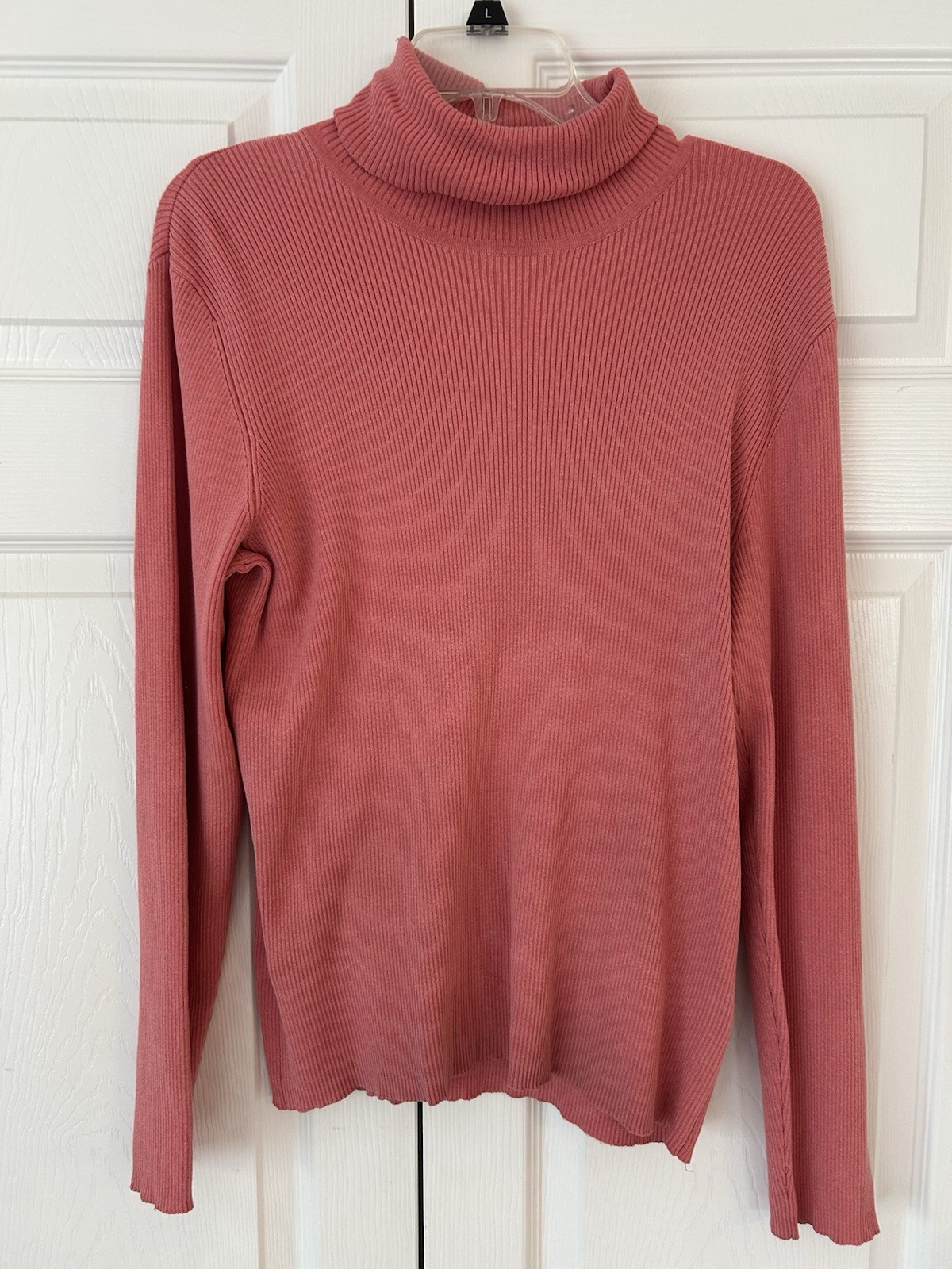 NWOT Chico’s Women’s Pink Ribbed Silk Blend Turtleneck Sweater Tunic Size 2