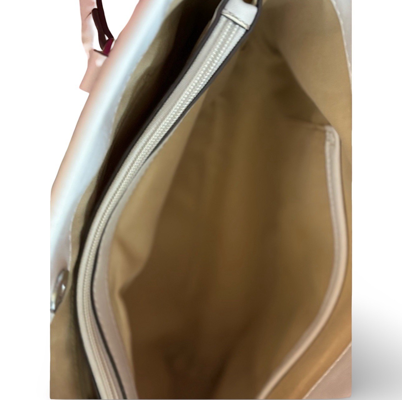 Giani Bernini Beige Embossed Logo Tote Bag, Zip, Double Handles, Pockets