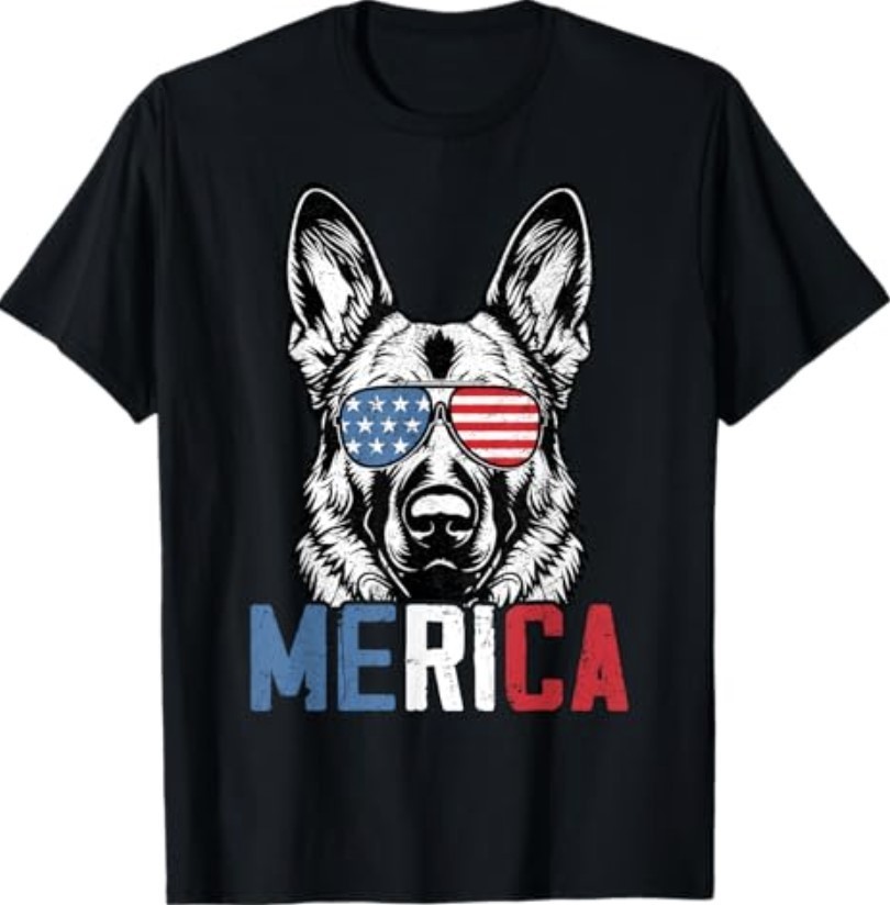 Patriotic German Shepherd Dog Merica 4th of July Funny T-Shirt
