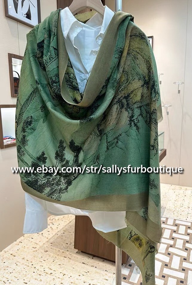 Pure Cashmere Ring Scarf Wrap Shawl Oriental Painting Thin Soft Delicate 78″*39″