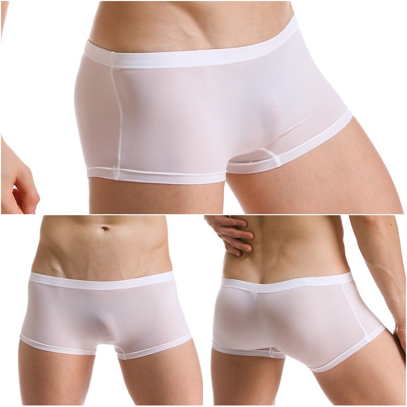 Men’s Summer Ice Silk Boxer Briefs One Piece No Show Low Rise Sport Underwear