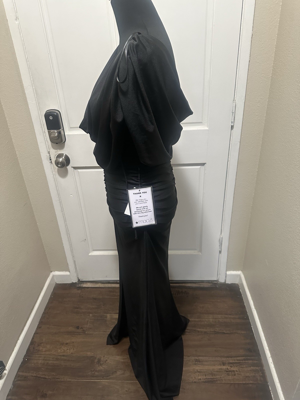 Alex & Sophia Black Solid Cowl Neck Ruched Draped Zip Maxi Dress Formal 5/6