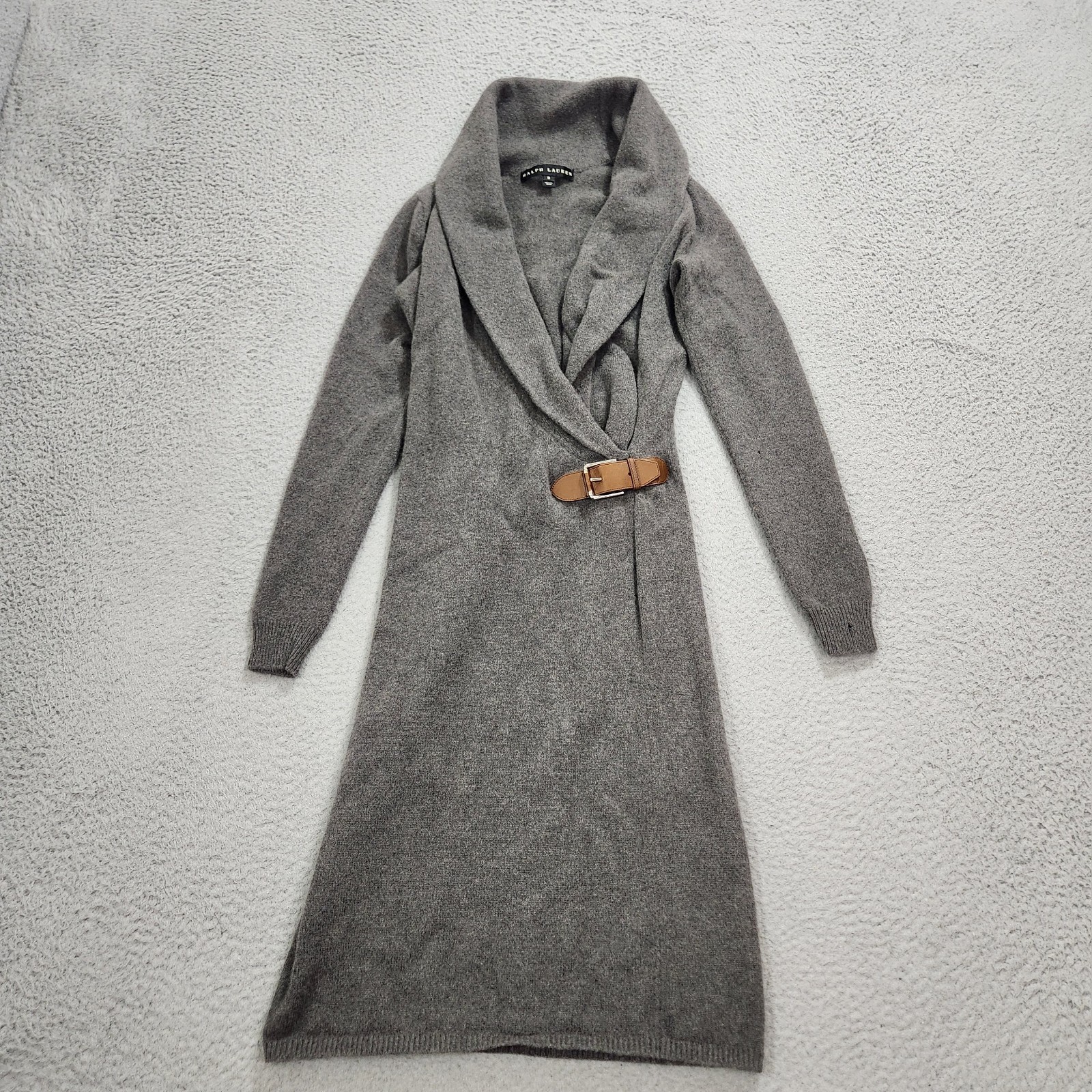 Ralph Lauren Black Label Dress Womens Medium Brown Cashmere Angora Silk Leather
