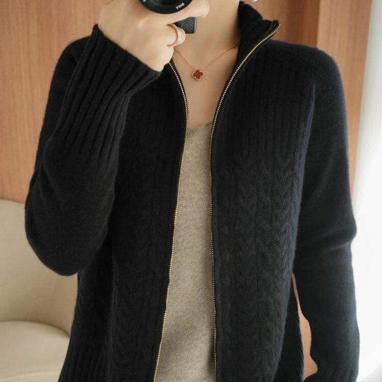 Cashmere Sweater Women’s Turtleneck Zipper Knitted Cardigan Slouchy ·