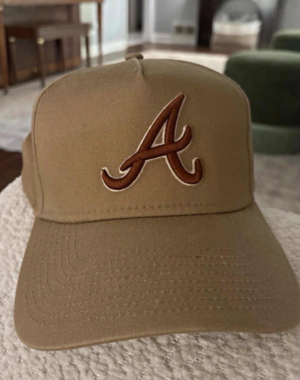 New Era Atlanta Braves “A” Logo Beige Solid Baseball Cap Adjustable One Size