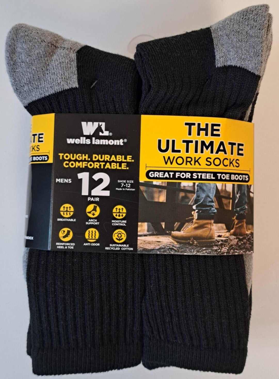 12 Black Men’s Wells Lamont Work Socks Size 7-12 Great for Steel Toe Boots
