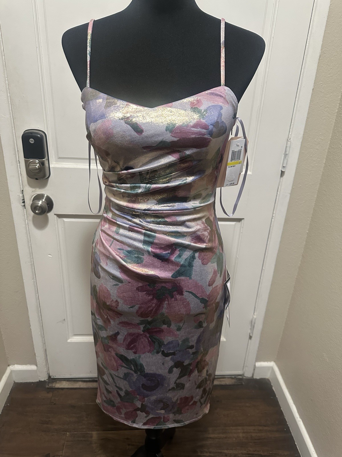 City Studios Multicolor Floral Satin Sweetheart Backless Bodycon Midi 7