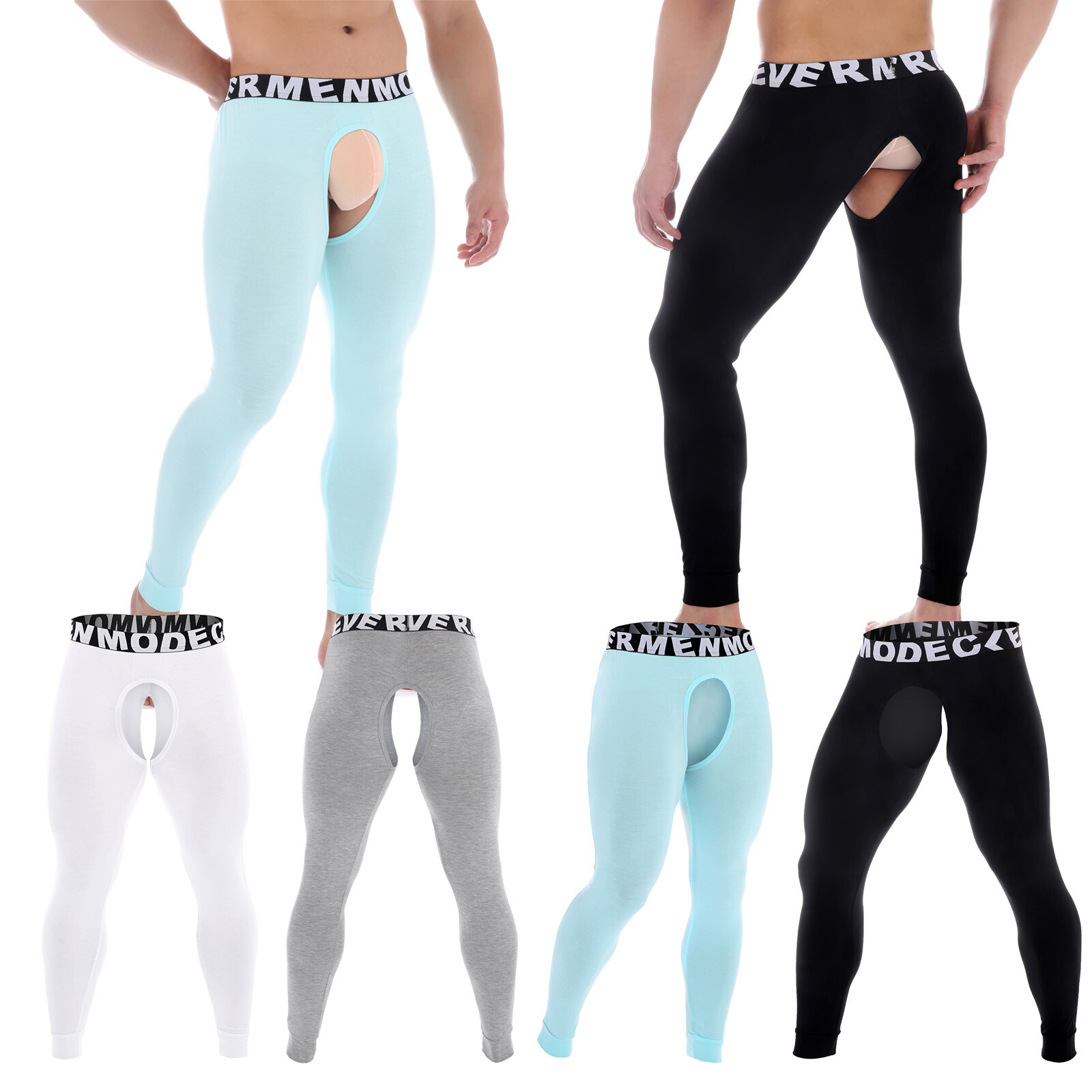 Men Long Johns Thermal Underwear Leggings Open Crotch Pants Pajamas Modal