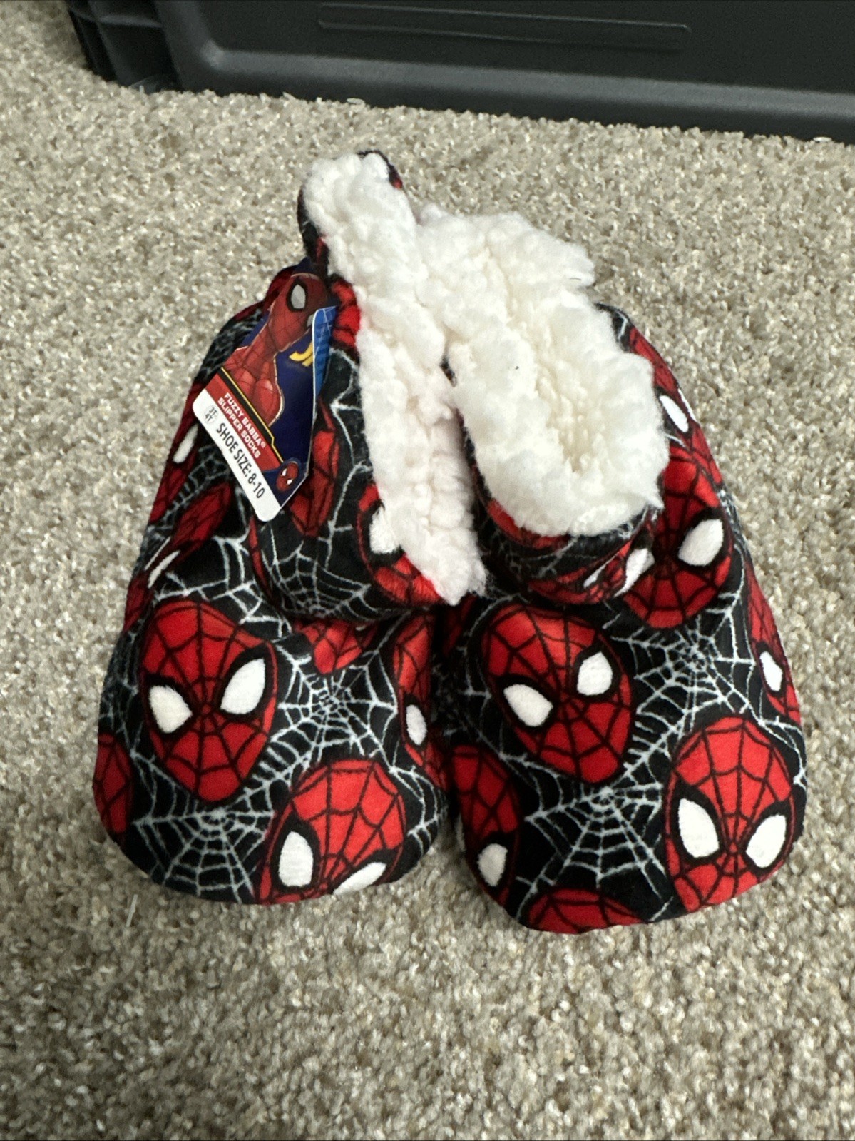 SPIDER-MAN MARVEL COMICS Boys Fuzzy Babba Slippers Size S/M (8-13) or M/L (13-4)