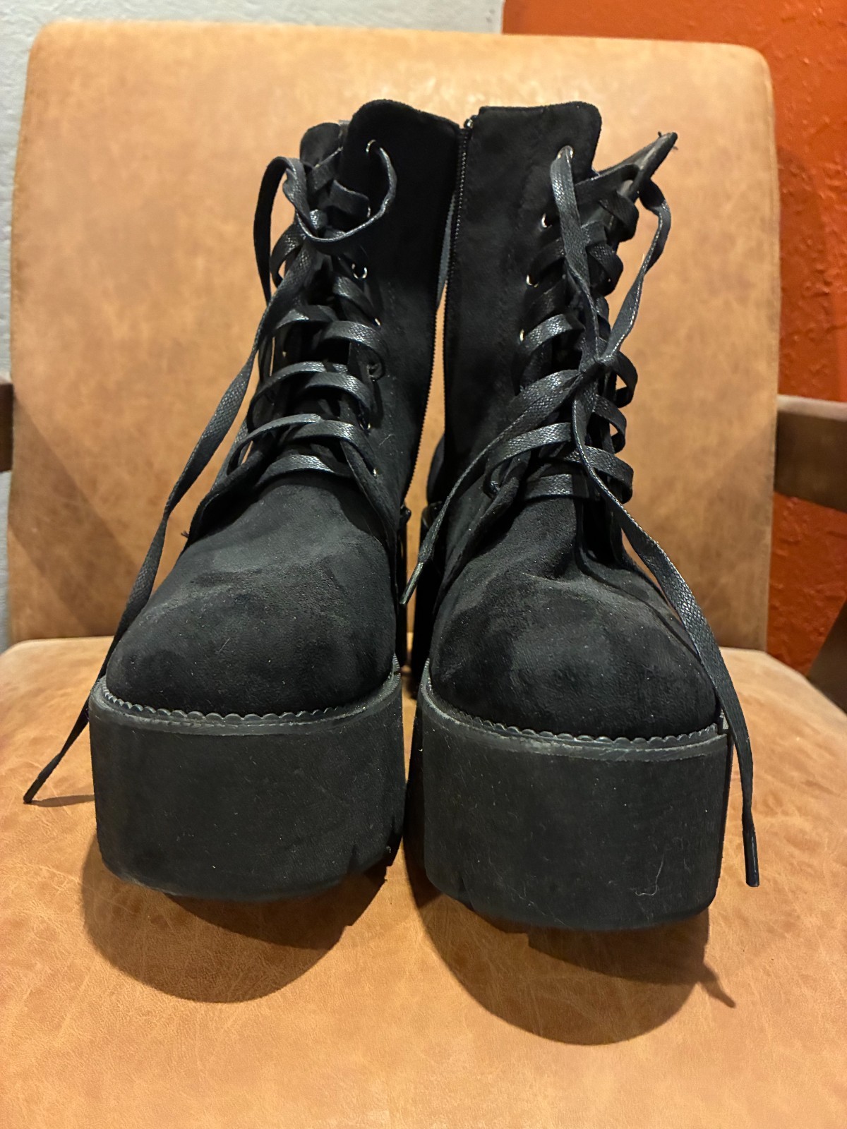 Gothic Suede Platform Ankle Boots White Embroidered Lace Up Chunky Heel Dark