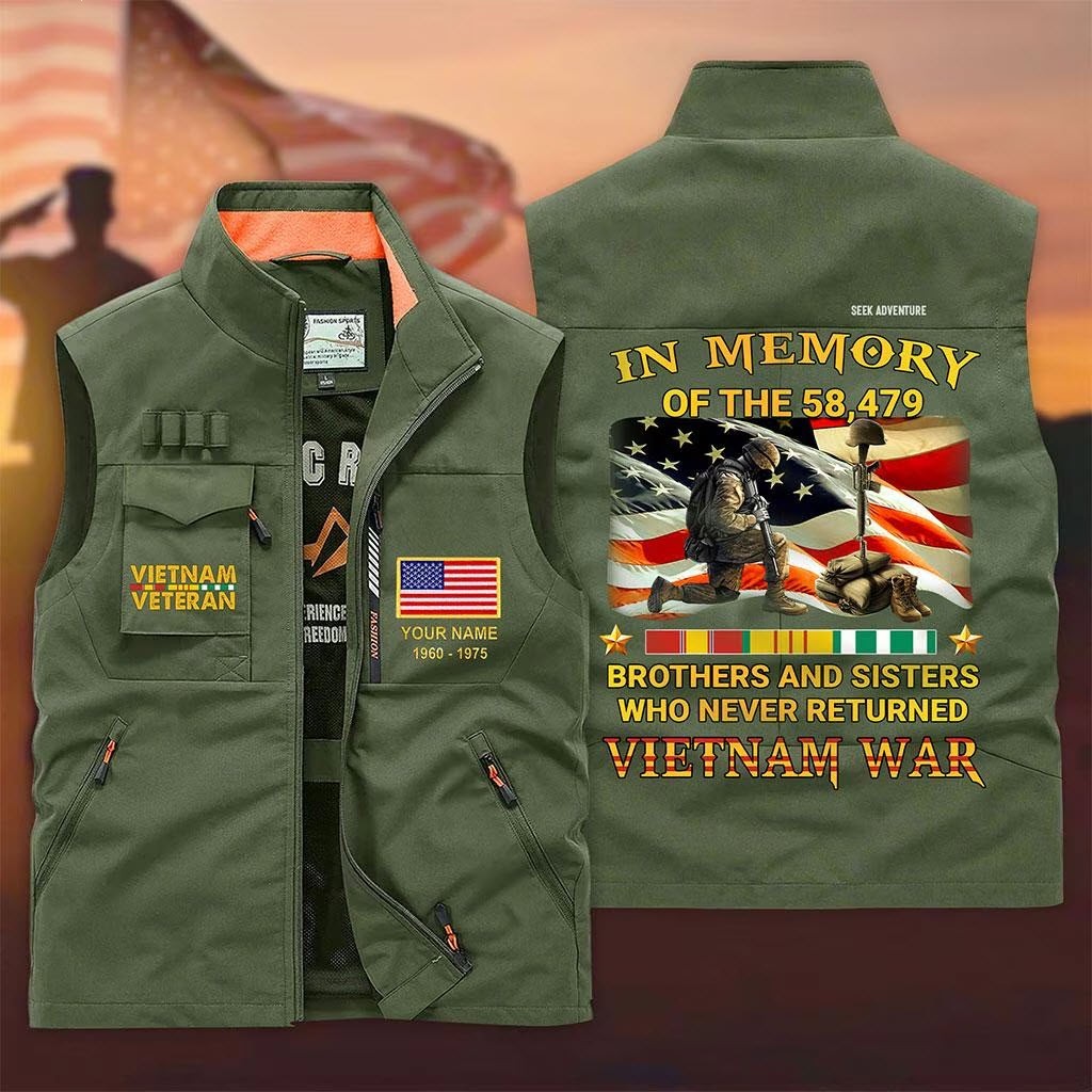 Custom Vietnam Veteran Multi-Pocket Vest Proud Veteran Shirt Military Gift Dad
