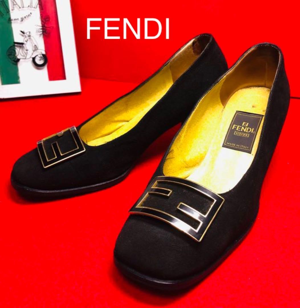 Rare Fendi Suede Black Pumps Women’s Size 34.5 Chunky Heel