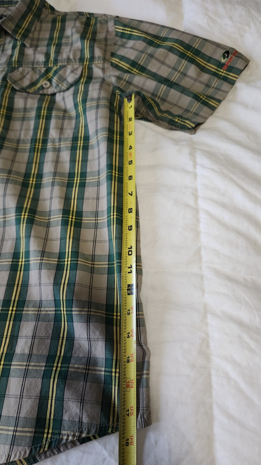 Mossy Oak Men’s L Plaid Cotton Button-Up Shirt Green Yellow Beige Short Sleeve
