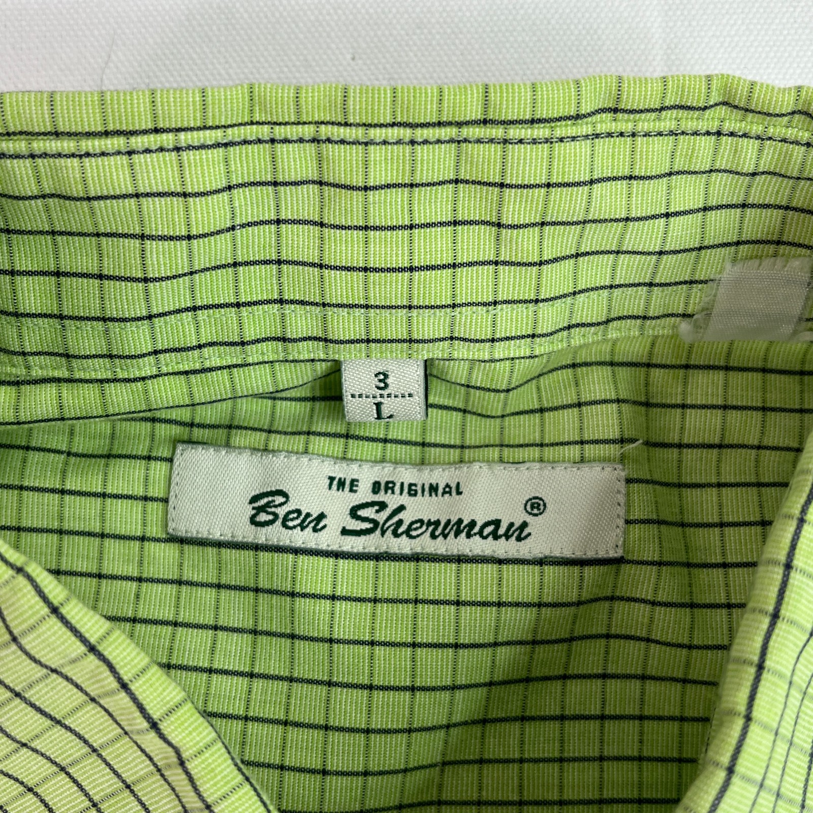 Ben Sherman Shirt L Green Check Short Sleeve Button Down