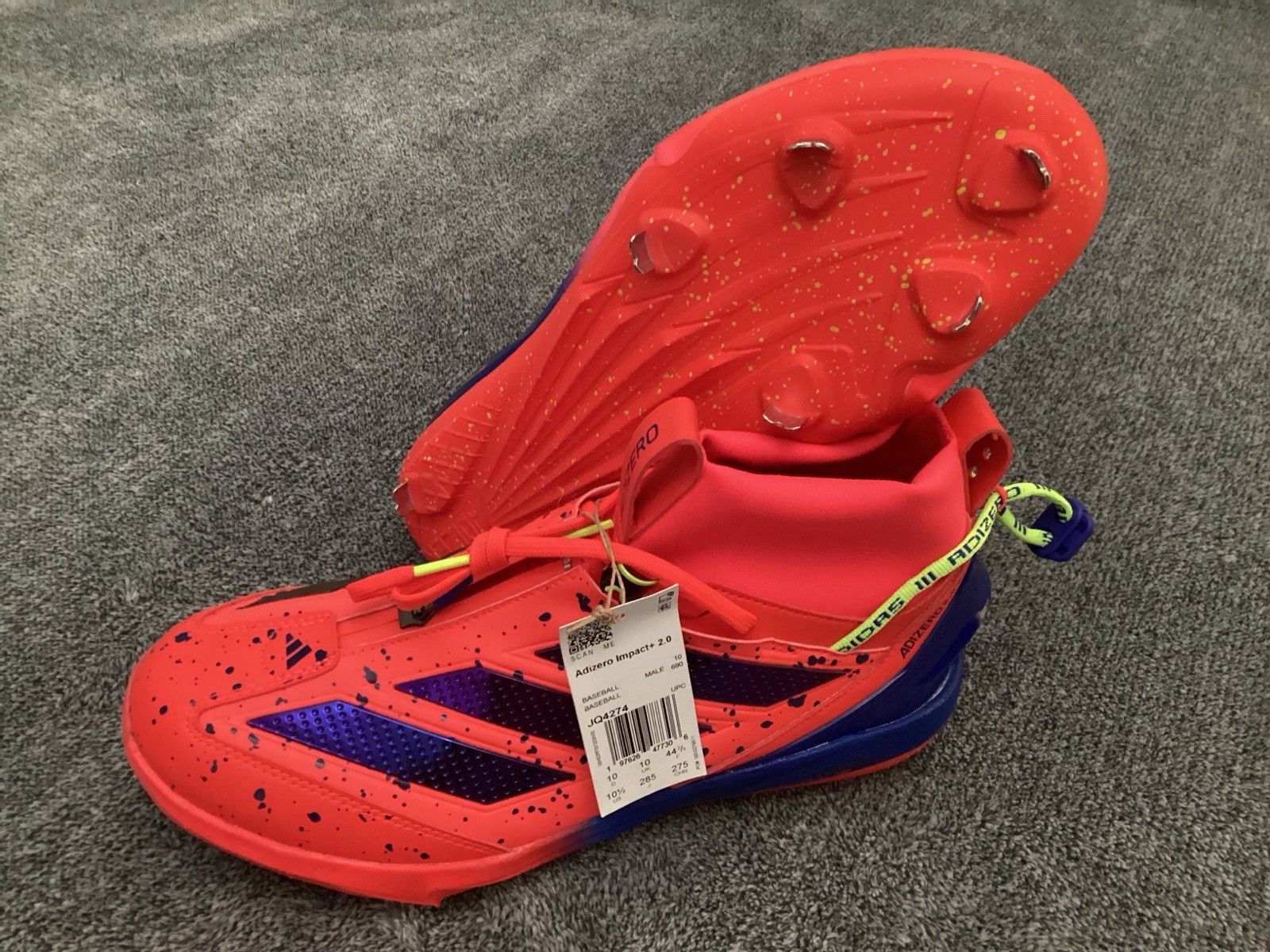Adidas Adizero Impact+ 2.0 Shades Red JQ4274 Metal Baseball Cleats Men’s Sz 10.5