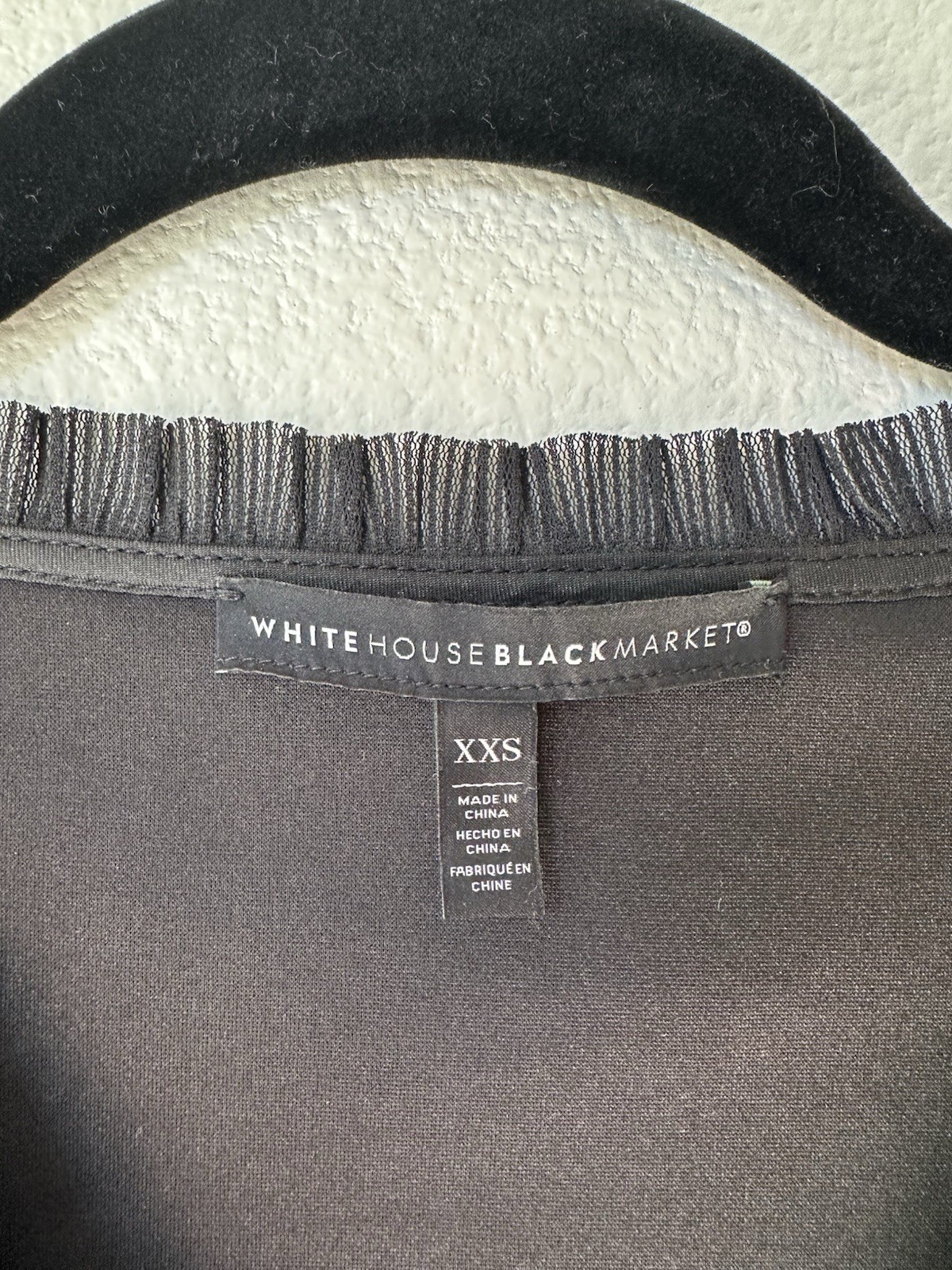 White House Black Market Black V-Neck Sheer Mesh Puff Sleeve Ruffle Blouse XXS