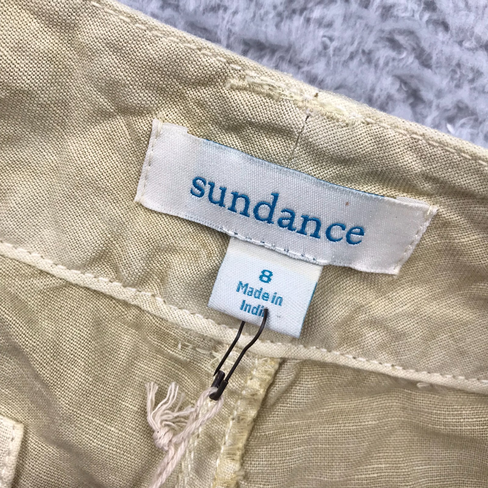 Sundance Pants Womens 8 Yellow Linen Blend Lace Trim Roll Up Patch Pockets NEW