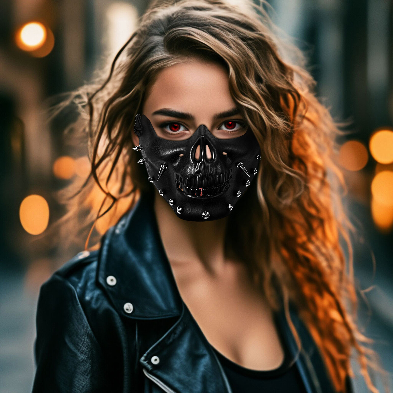 Steampunk Skull Half Face Mask PU Leather Spiked Gothic Mask Halloween Costumes