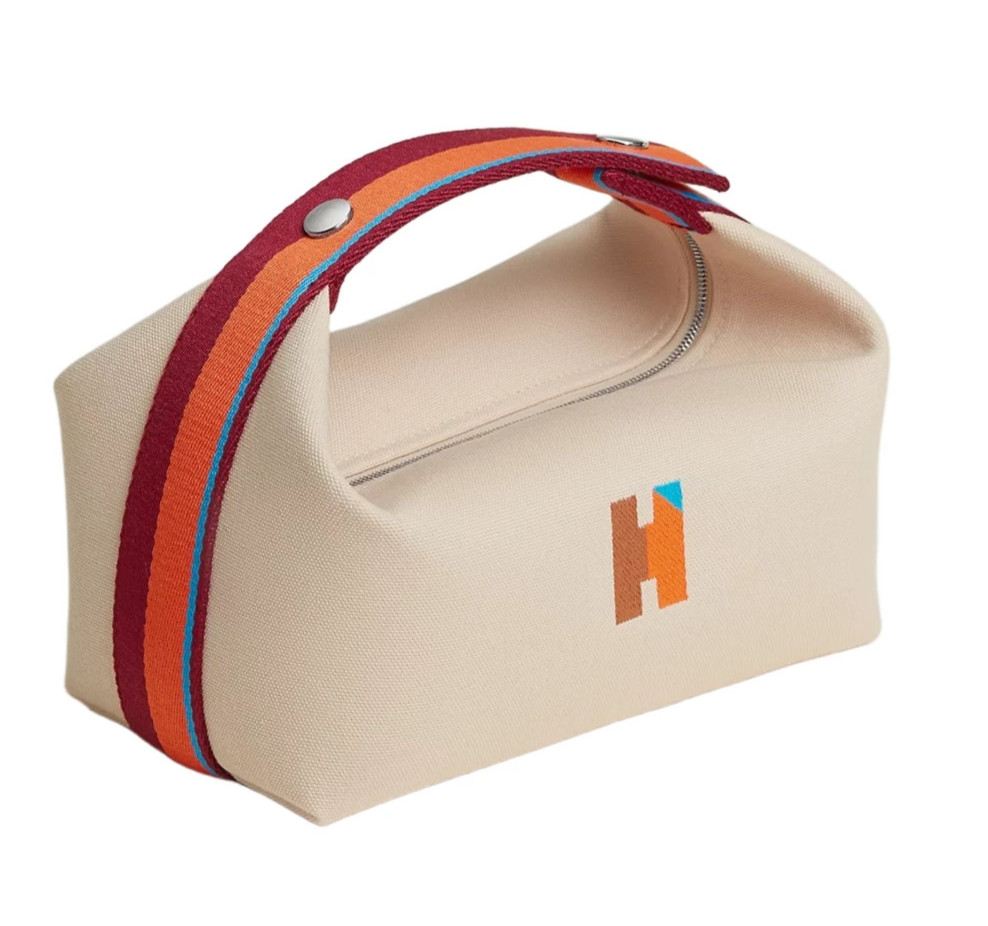 Hermes Bride-A-Brac Small H Pavilion Canvas Case Naturel Pouch Cosmetic Bag New