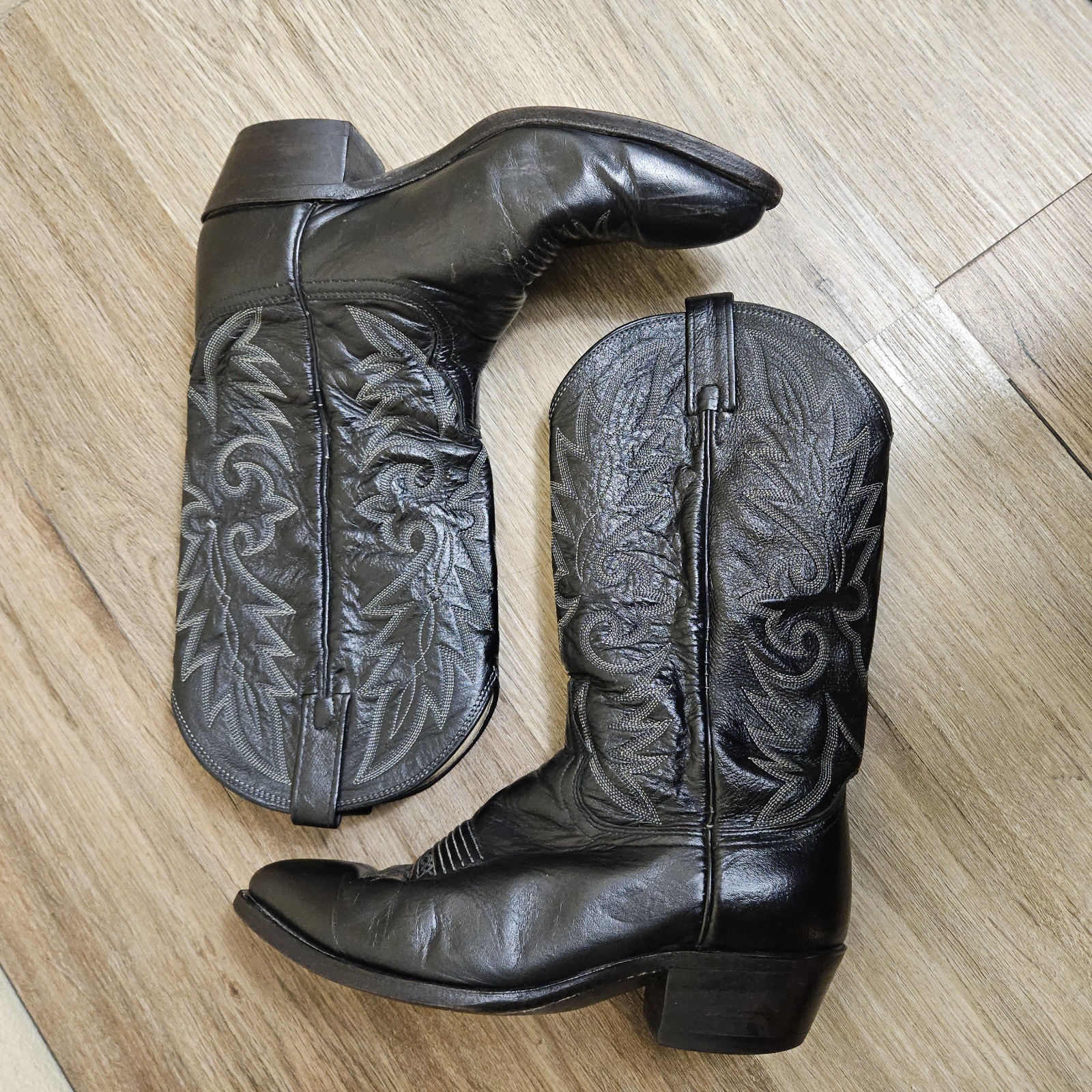 Dan Post 16791 El Paso Black Cowhide Cowboy Western Pull On Boots Mens Sz 8.5 EW