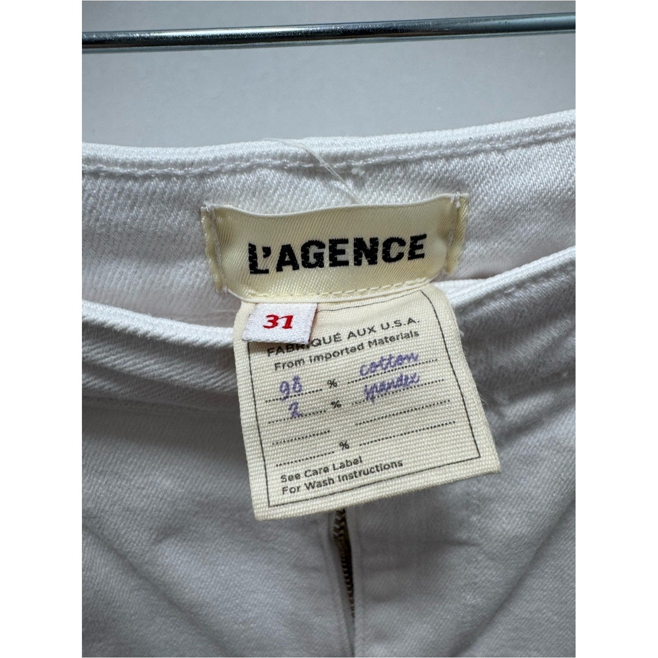 L’AGENCE White Blanc Draya 98% Cotton Slim Straight High Waisted Jeans 31