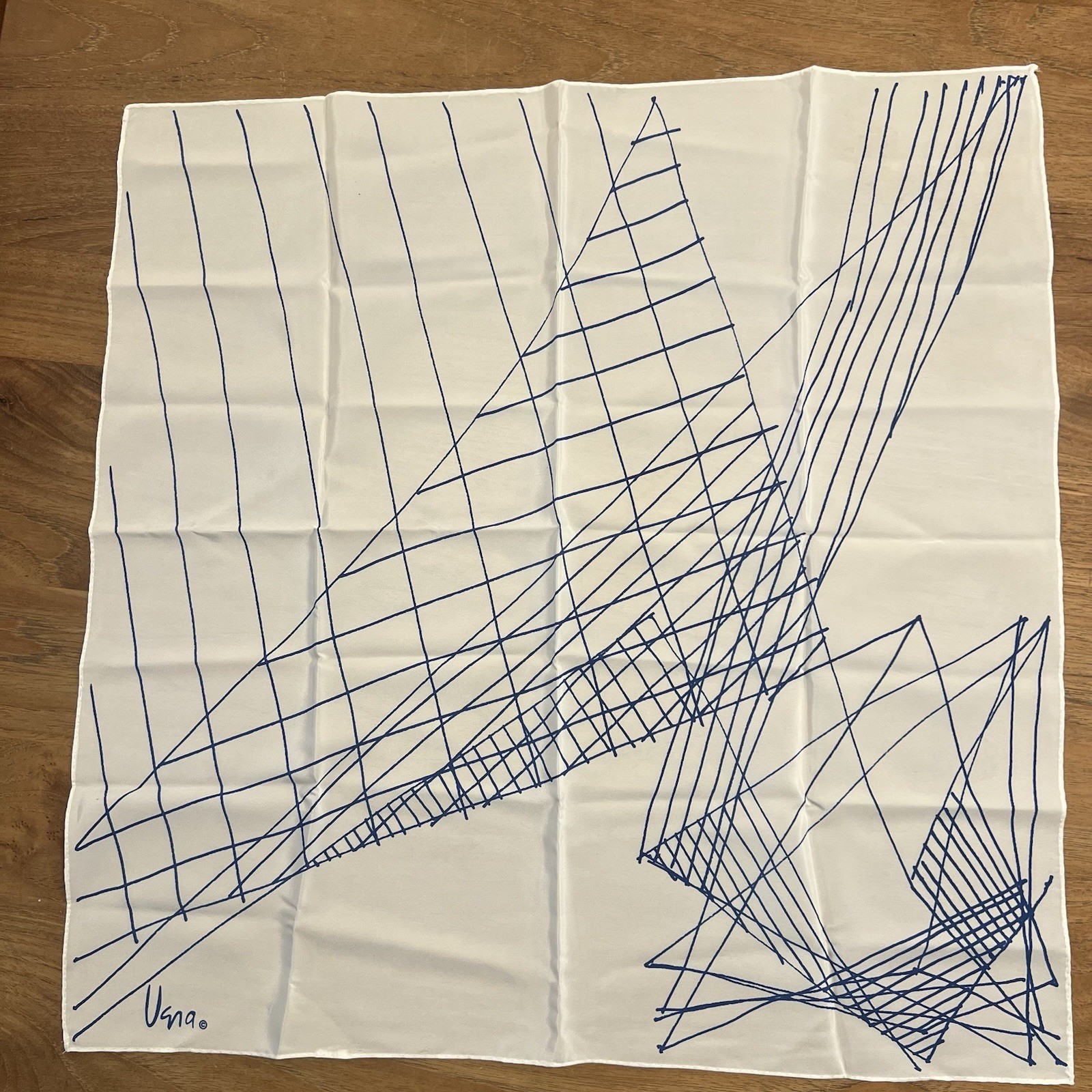 Vera Sketch Lines Drawing Cream Blue Square Scarf 20.5″ Perfect