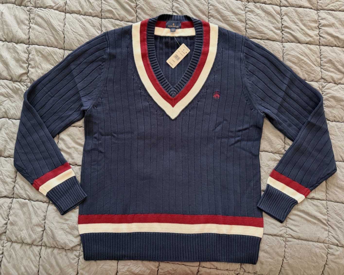 Brooks Brothers navy 100% combed cotton classic tennis sweater L mens NEW