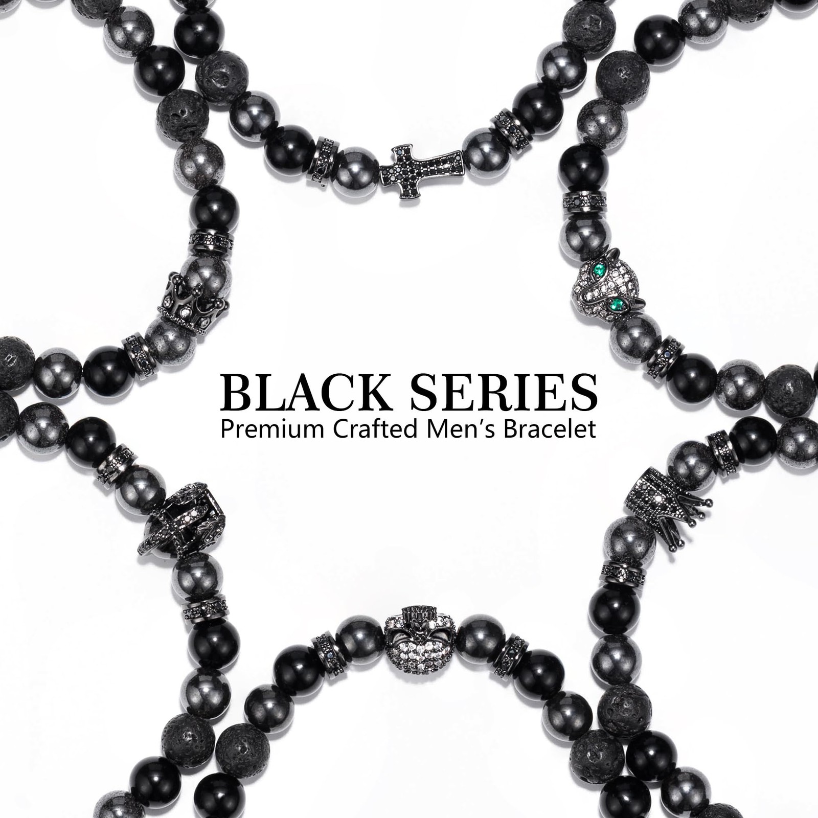 Crystery Men Hematite Beaded Bracelets, One Size, Black, Brown, Yellow, Grey