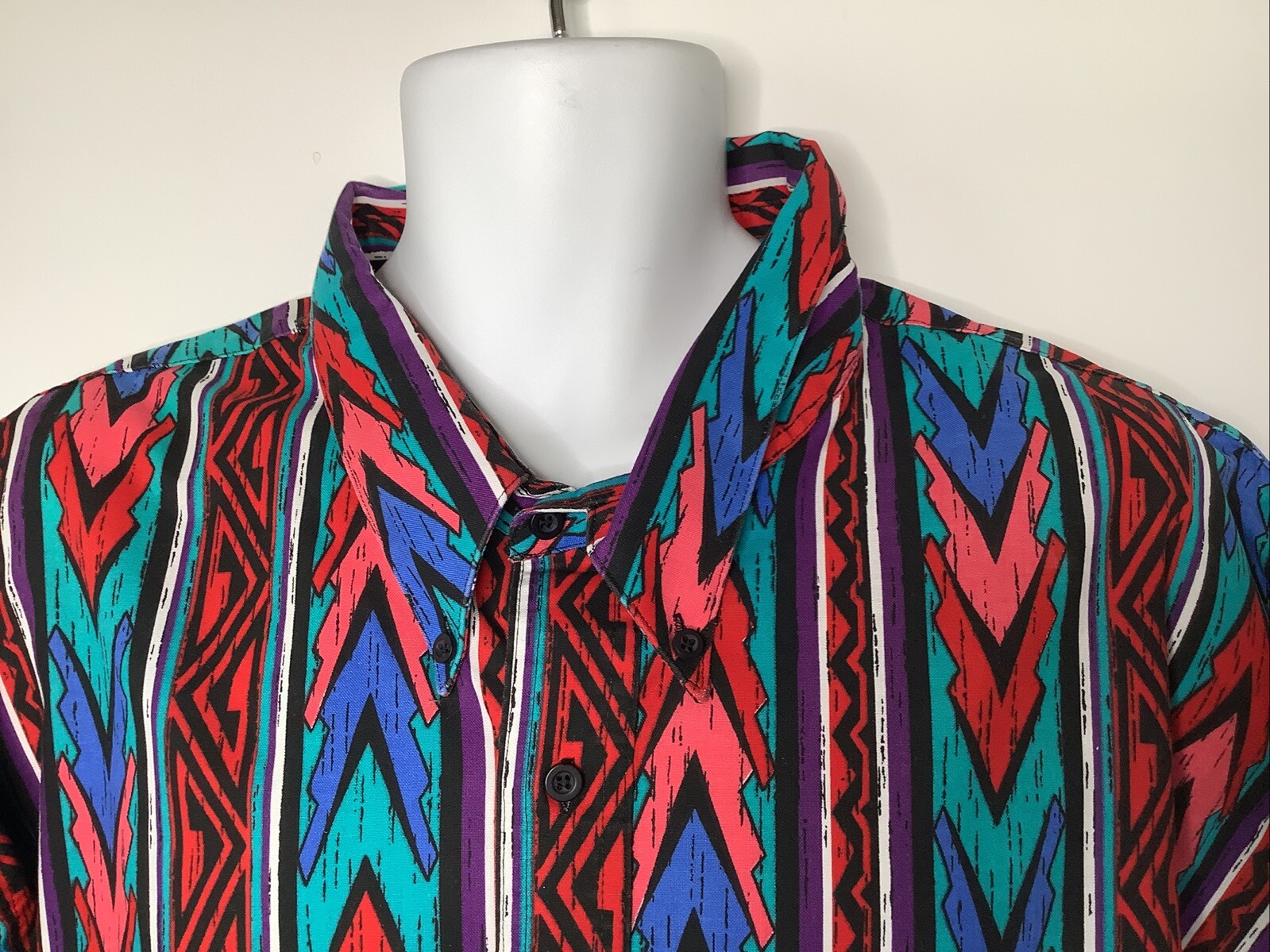 Vintage Plainsman Button Down Shirt Sz 20 4X 20.5 Aztec For Big Men Geometric