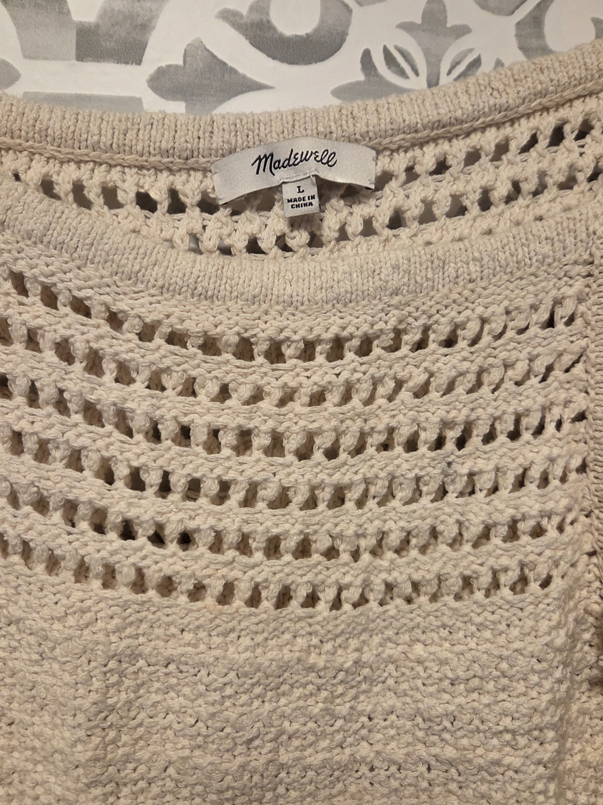 Madewell Size LARGE Ruffle Crochet Sweater Tank Marled Cream Off White Sleeveles