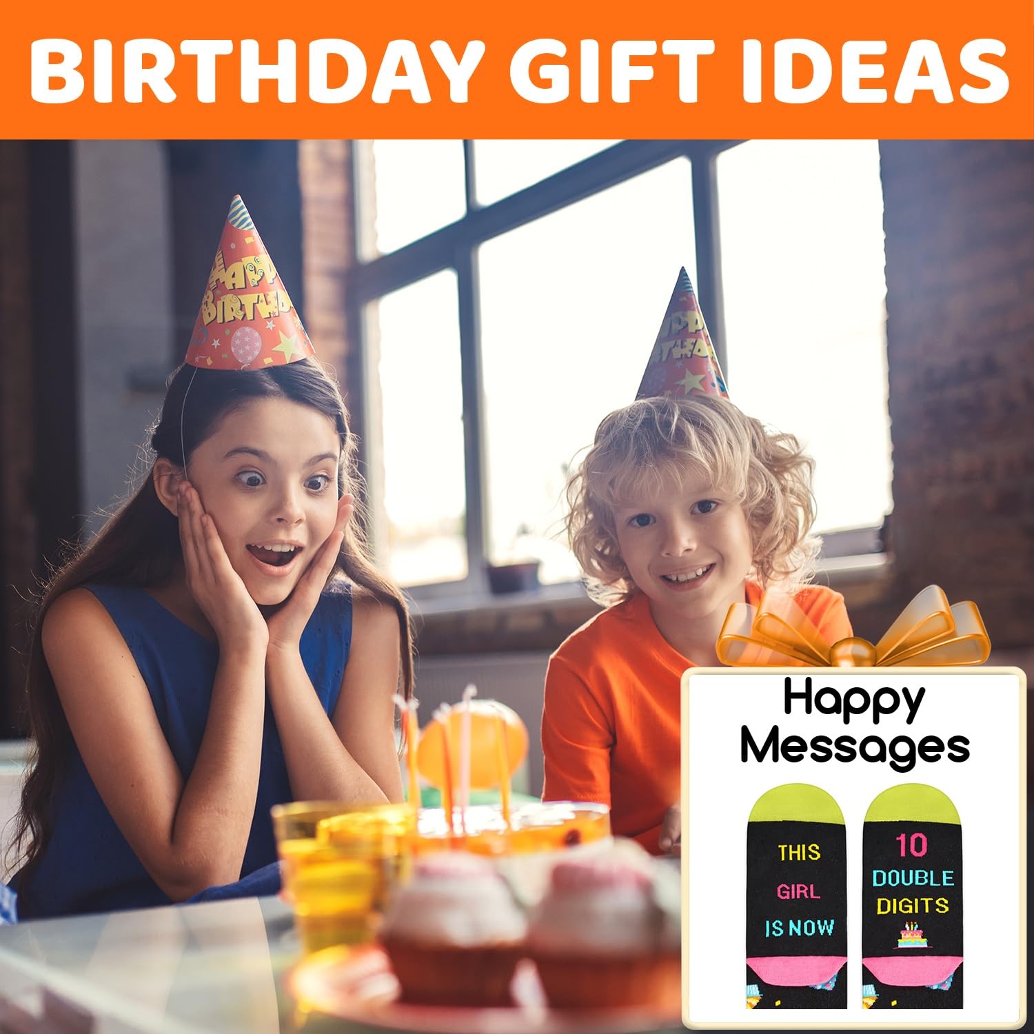HAPPYPOP 10th Birthday Gifts – Socks for Tween Medium, 10 Double Digits Black
