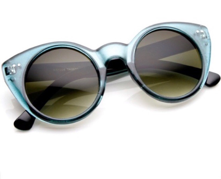 Stunning Blue Polycarbonate Lenses Round Cat Eyes Sunglasses Rare