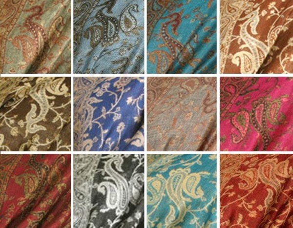 12 PCS Fashion Outlined Paisley Pashmina Scarf Assorted Color – Bulk Wholesale