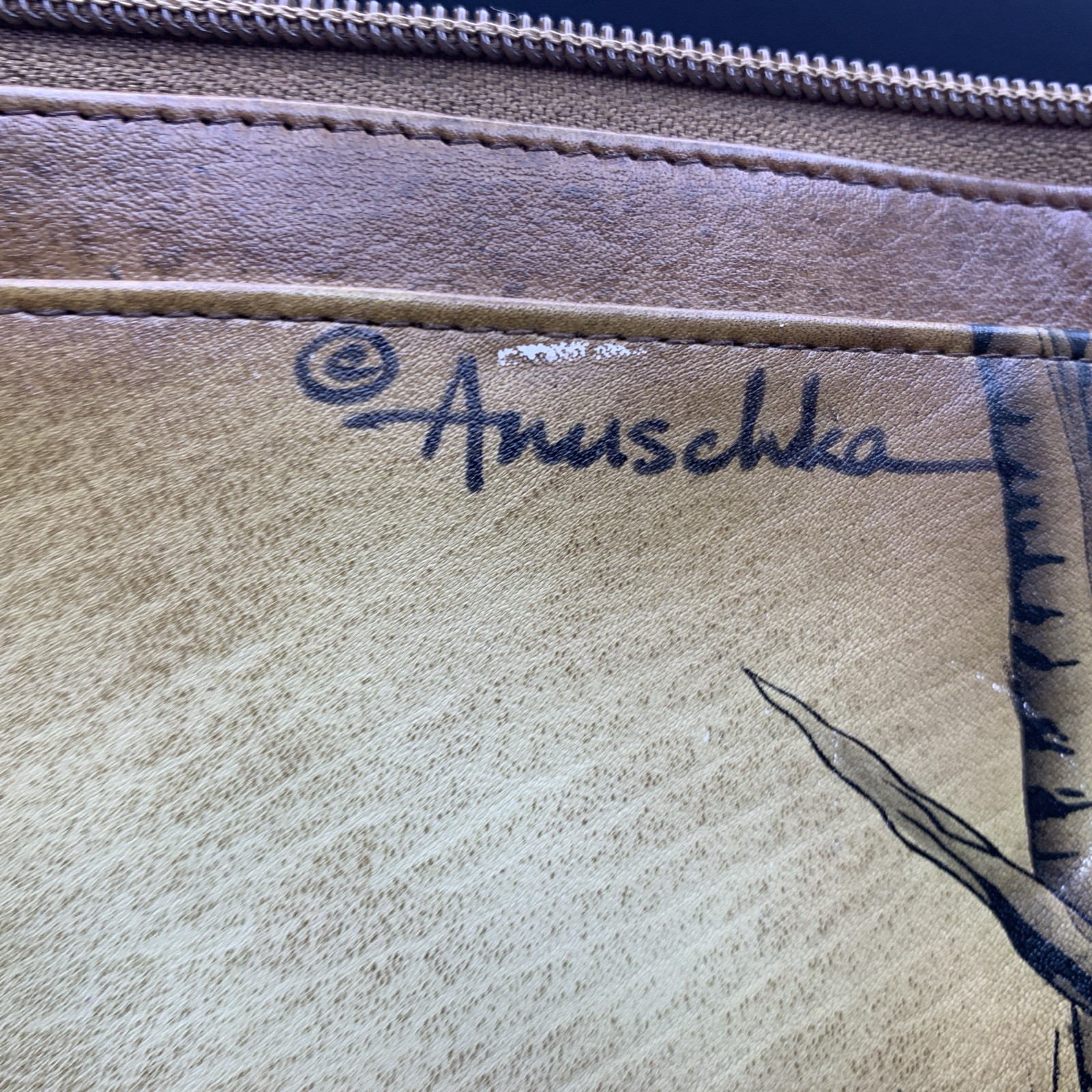 Leather Crossbody Bag Anuschka Lion Tan Bag Remov. Strap Card Slots PLEASE READ