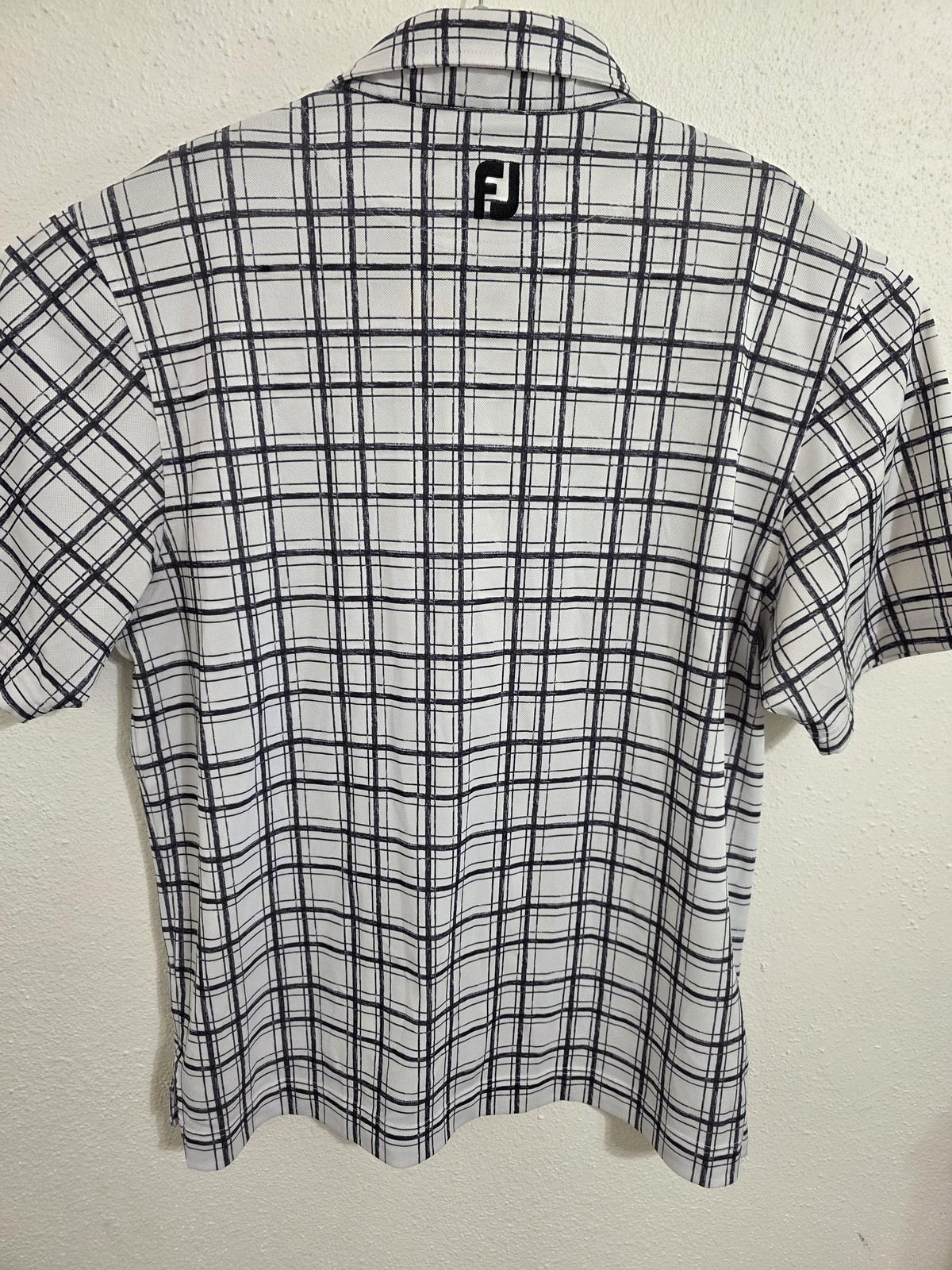 FootJoy Polo Shirt Mens Medium White Plaid Golf Performance Stretch Print