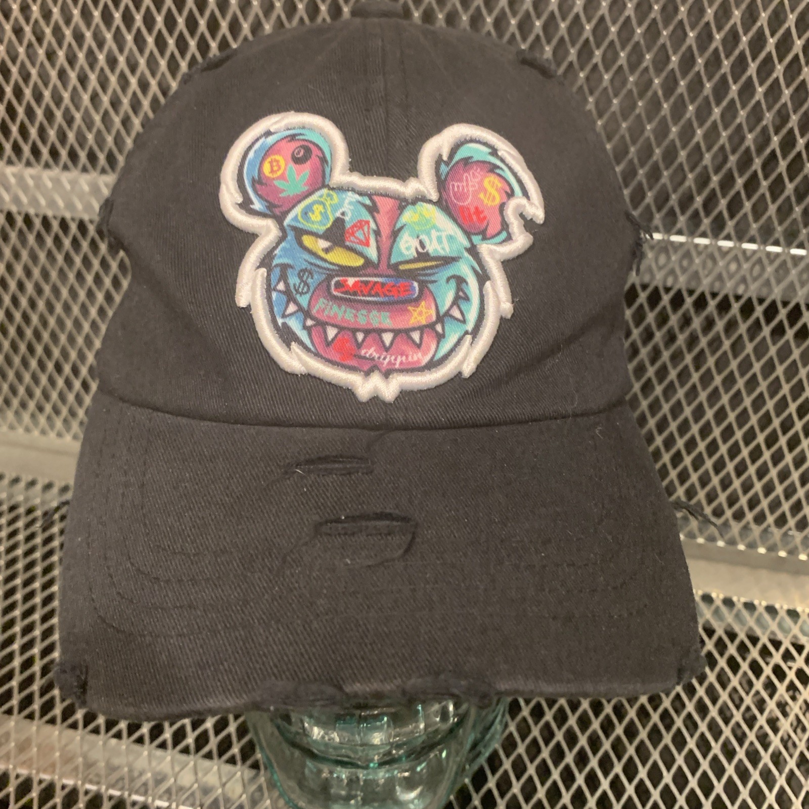 MUKA Headwear Black MONEY HUNGRY Tattooed Bear Hat Strapback Cap Distressed Styl