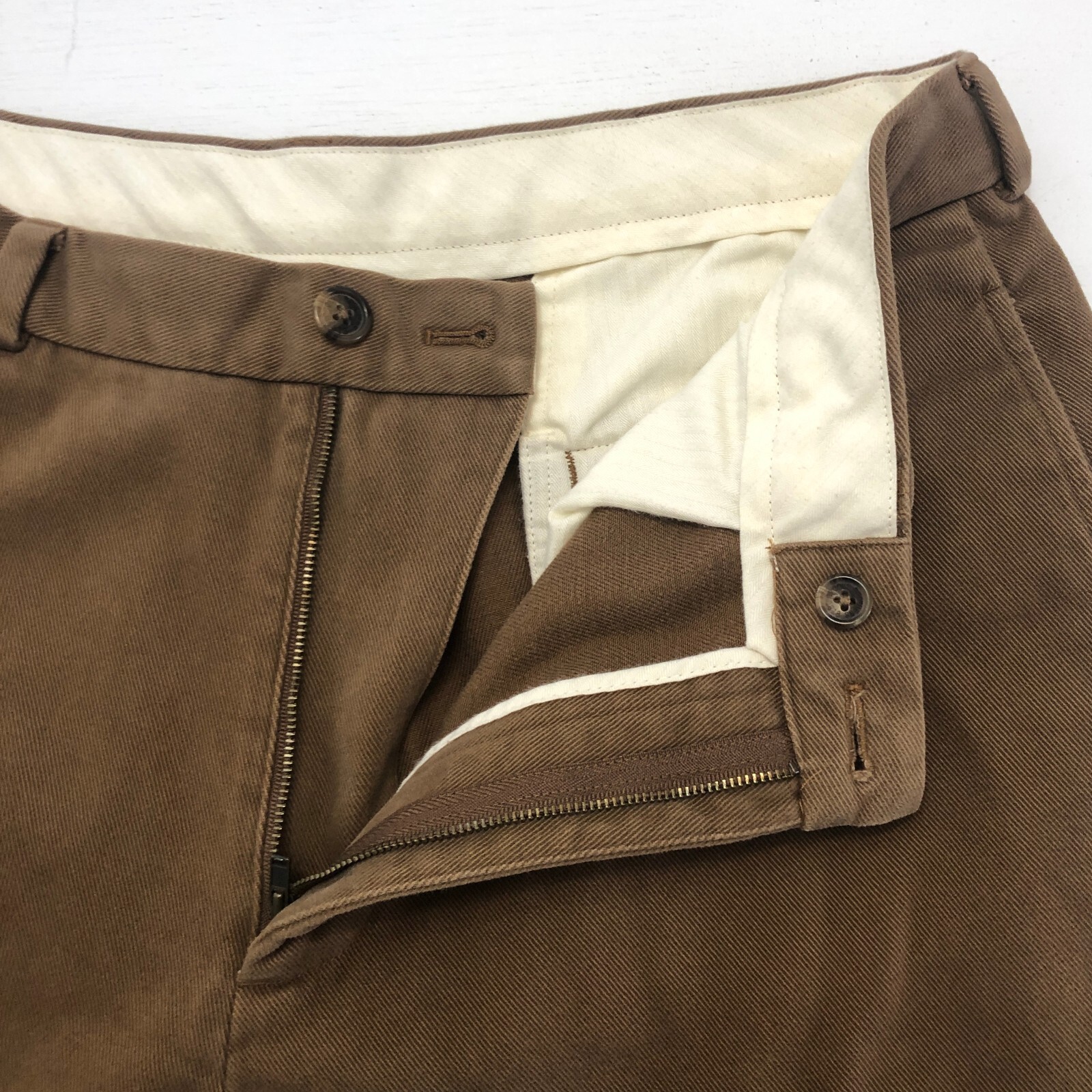 vtg Brooks Brothers 346 Pants 35×29.5 Brown 100% Soft Cotton Twill Hong Kong