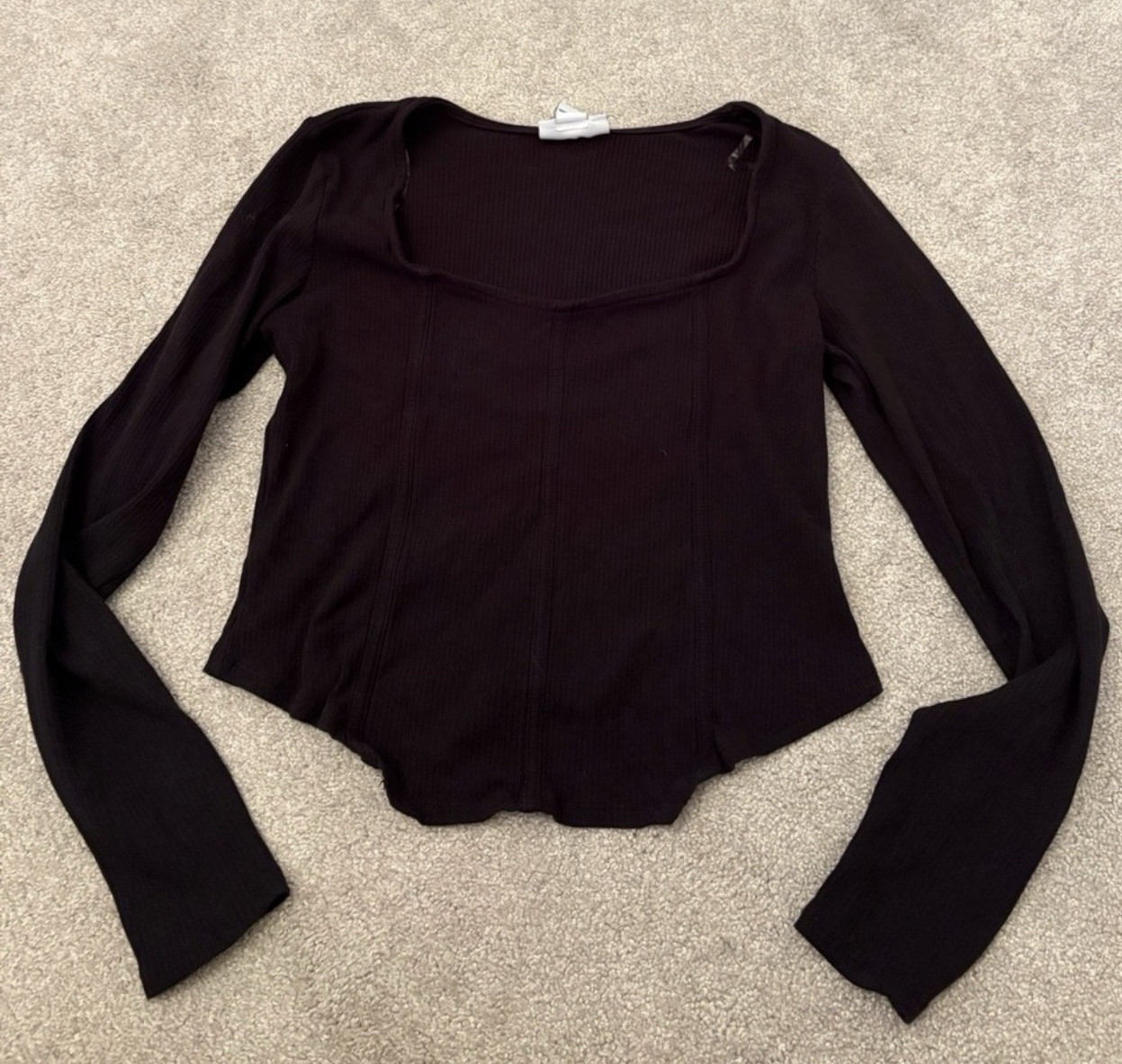 Just Polly New York Women’s Black Square Neck Ribbed Knit Stretch Top XL