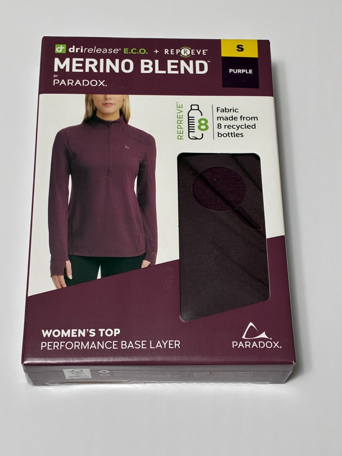 Paradox Womens Small 1/4 Zip Merino Wool Blend Base Layer Top – Purple
