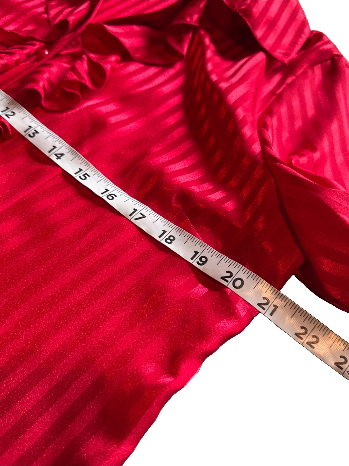 Notations VTG red ribbon stripe cascading ruffle secretary blouse Romantic Top L