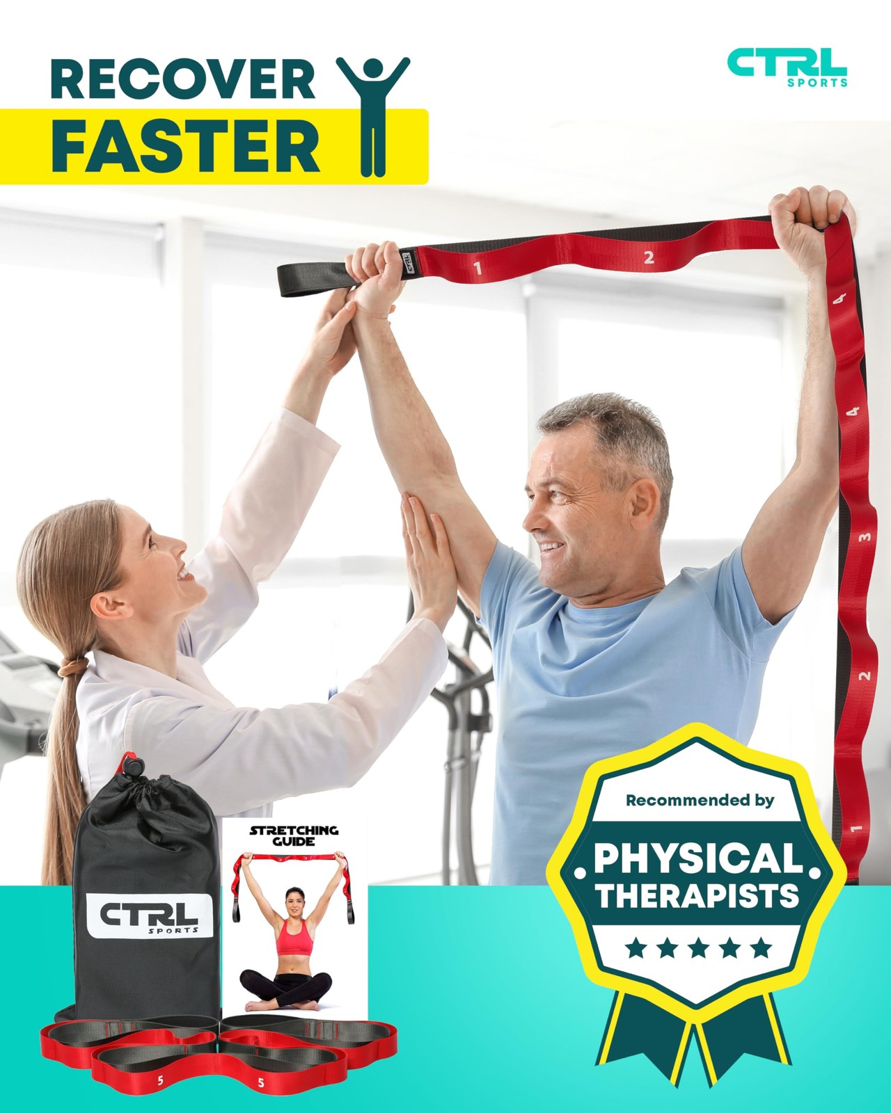 Stretching Strap with Loops – Non Elastic Stretch 78 inches x 1.5 inches, Red