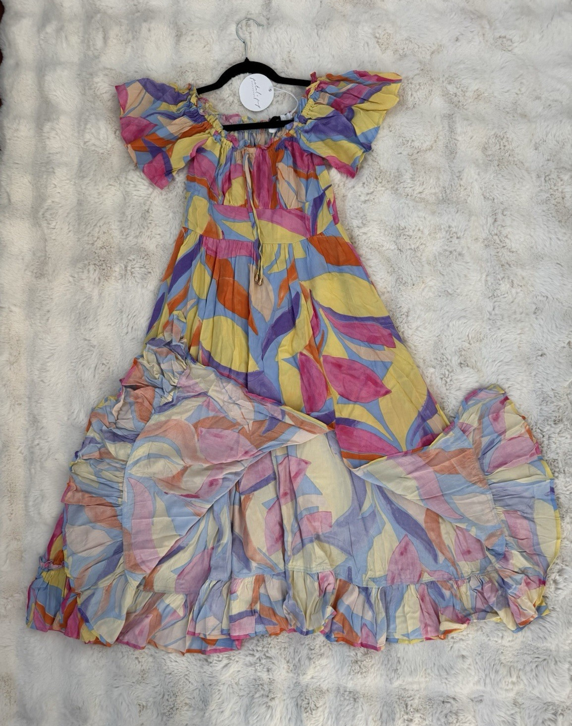 Petal + Pup Off Shoulder Floral Maxi Dress Multicolor Rayon Woven XS