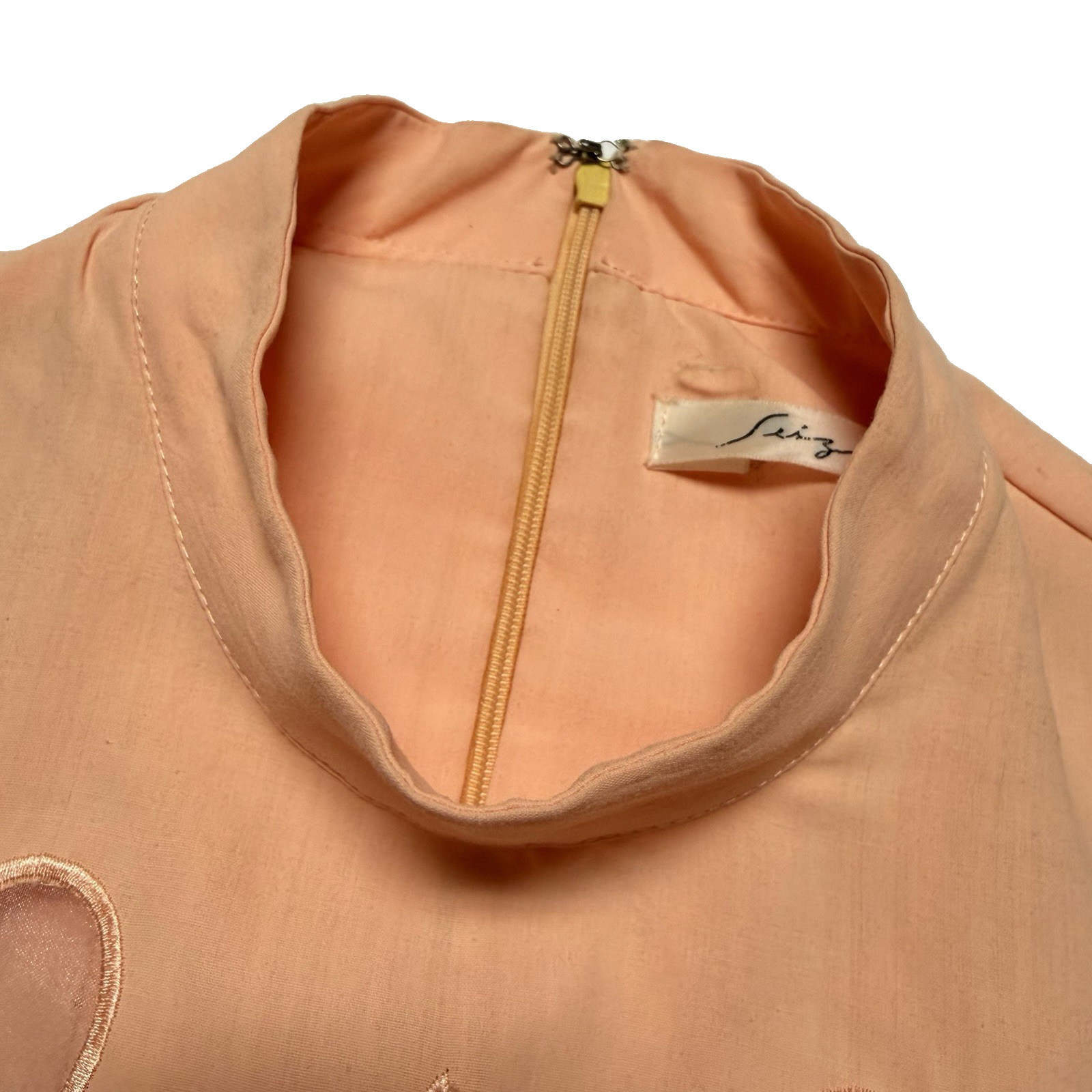 Vintage 90s Seize Sleeveless Mock Neck Top Salmon Pink Heart Cutout Sheer S Y2K