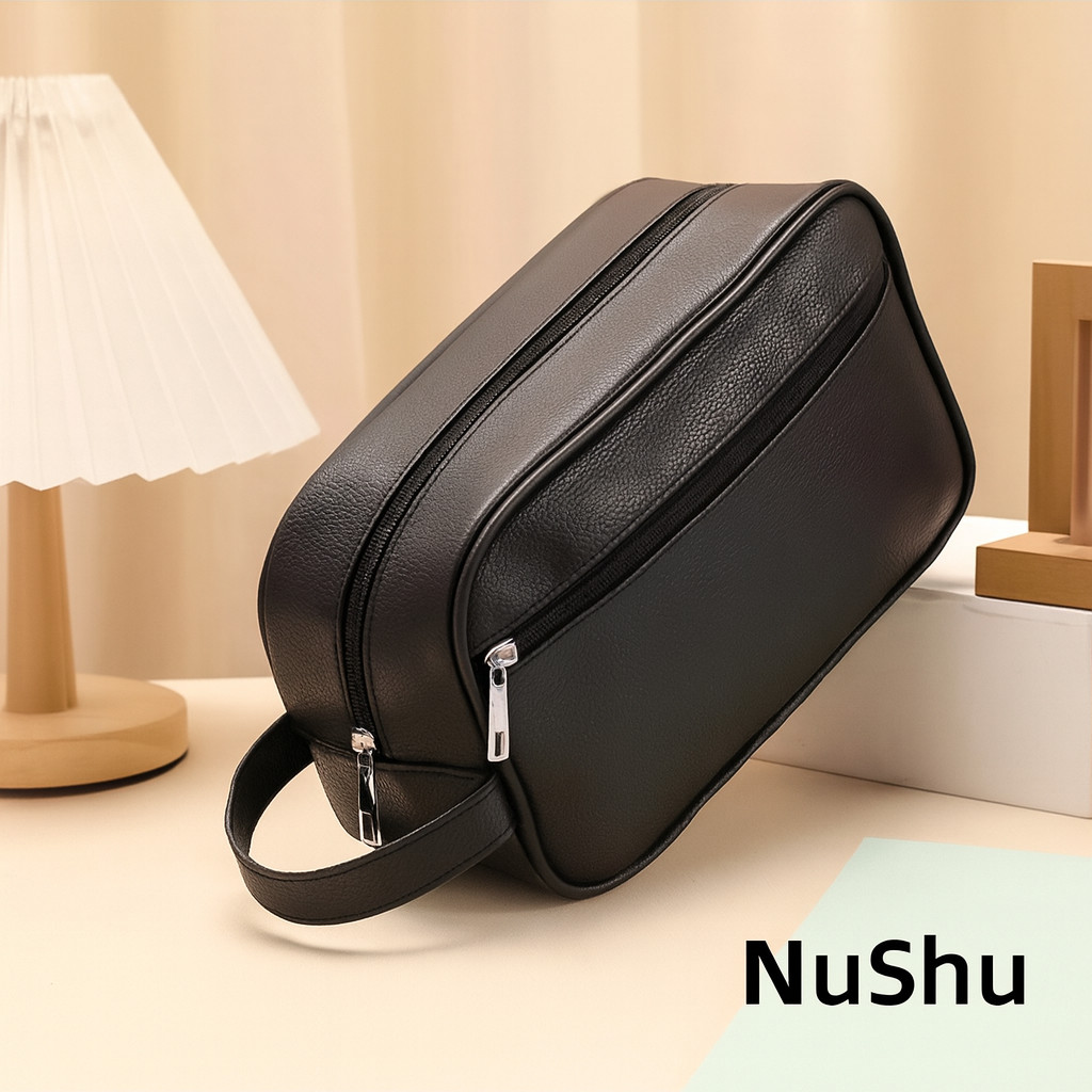 Mens Toiletry Bag with Zipper PU Leather Case Organizer Portable Travel Dopp Kit