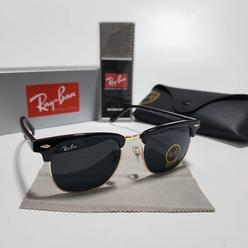 Ray-Ban RB3016 Black Clubmaster Sunglasses Gray Glass Lens 51-21mm Men Women