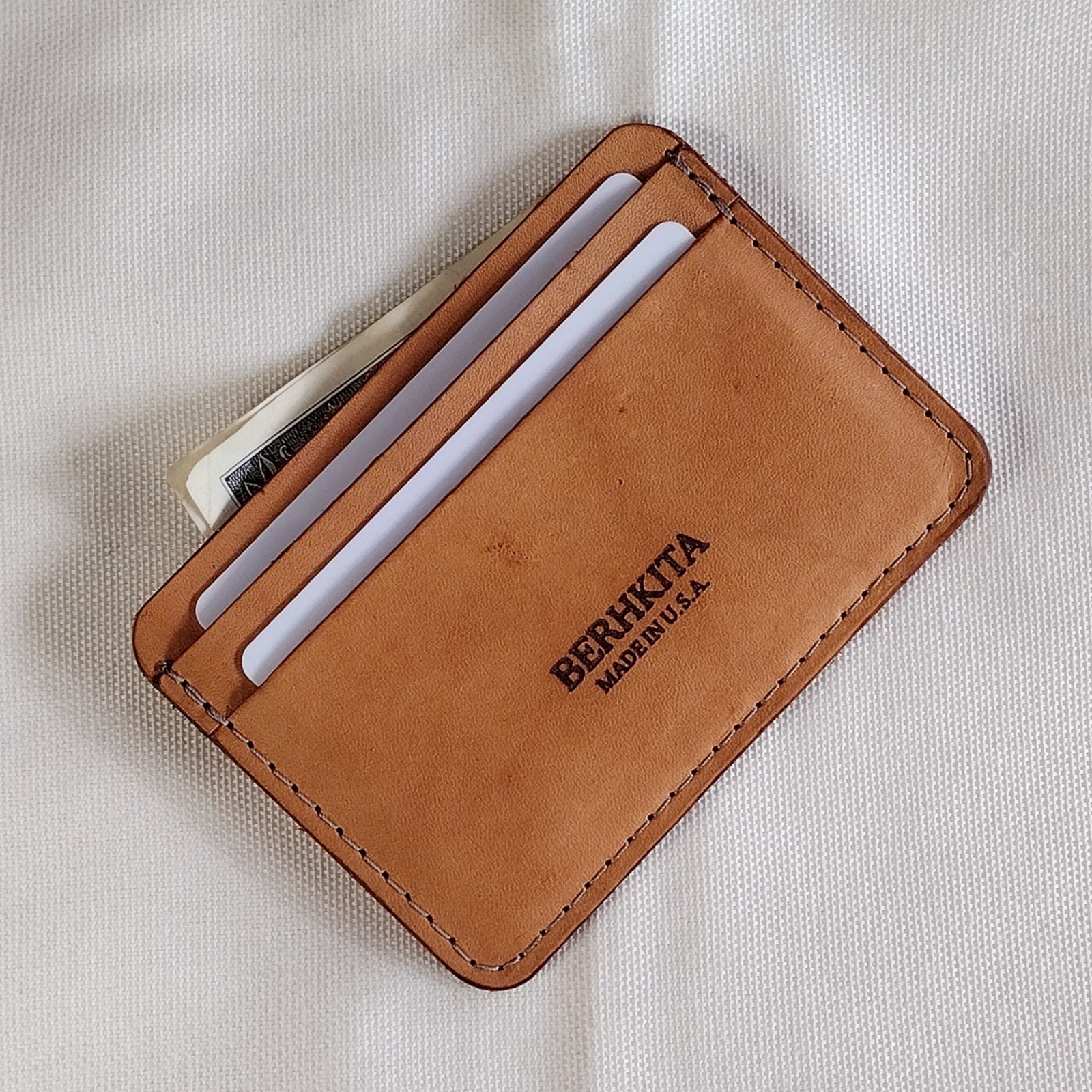 handmade 100% real leather card holder aged natural veg tan