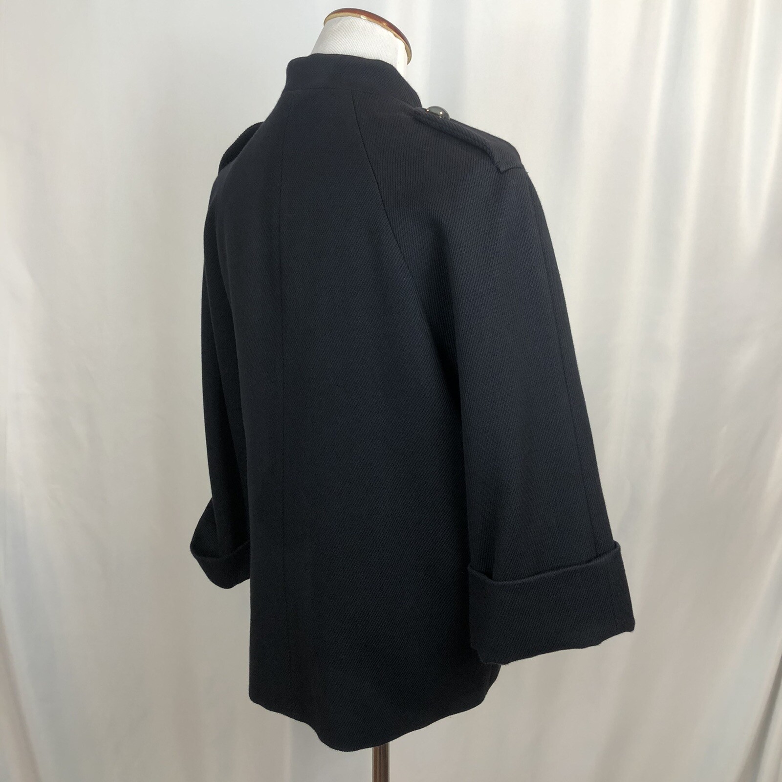 French Connection Navy Pea Coat Size 10 Wool Blend Square Buttons 3 Qtr Sleeves