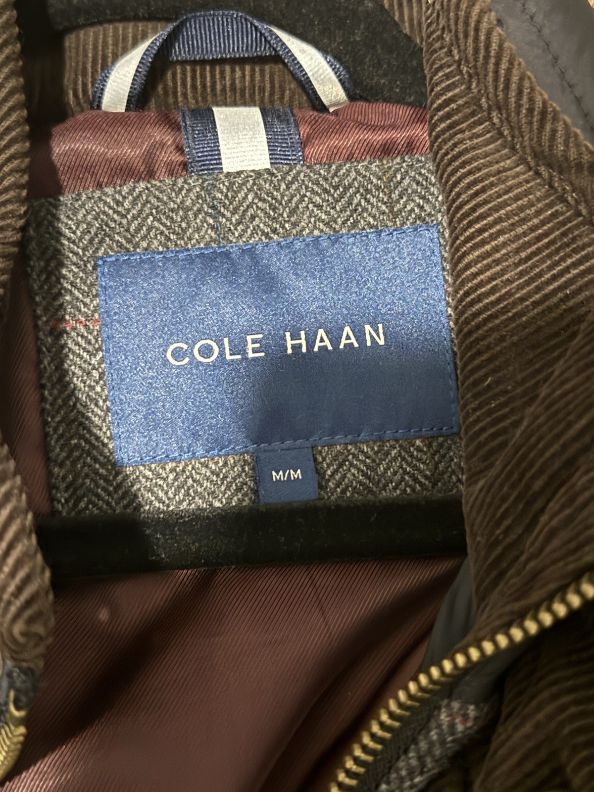 Cole Haan Men’s M Black Quilted Jacket Full Zip Stand-Up Collar Button Elbow