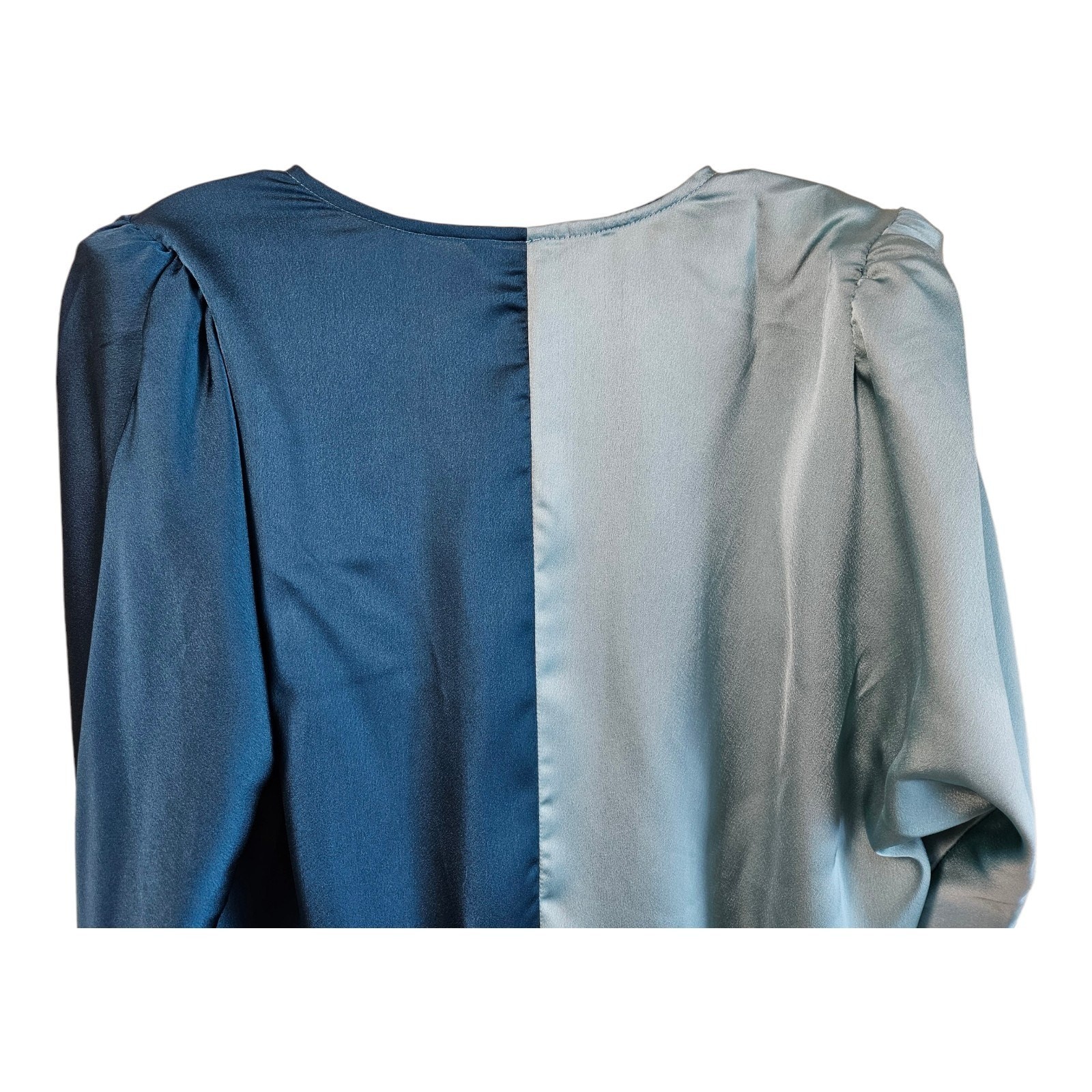 STRUT & BOLT Women S Blouse Bodysuit Satin Jade Dark Teal Puff Shoulder 46″ NEW