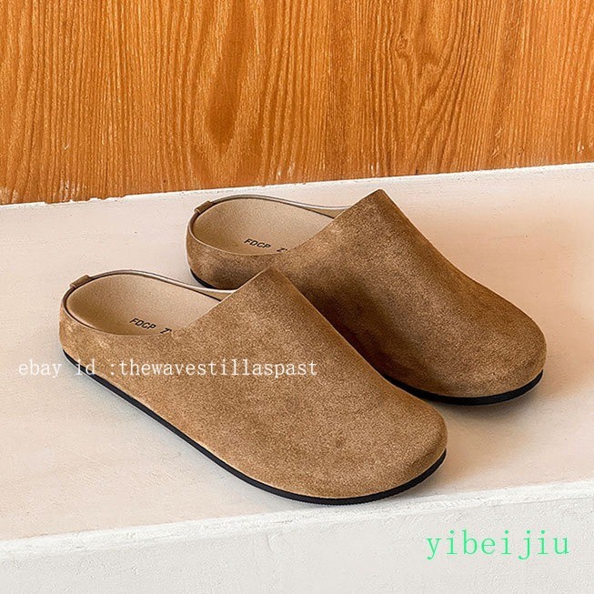 Mens Suede Mule Slip-On Clogs Casual Round Toe Slippers Flat Loafers Shoes Wide